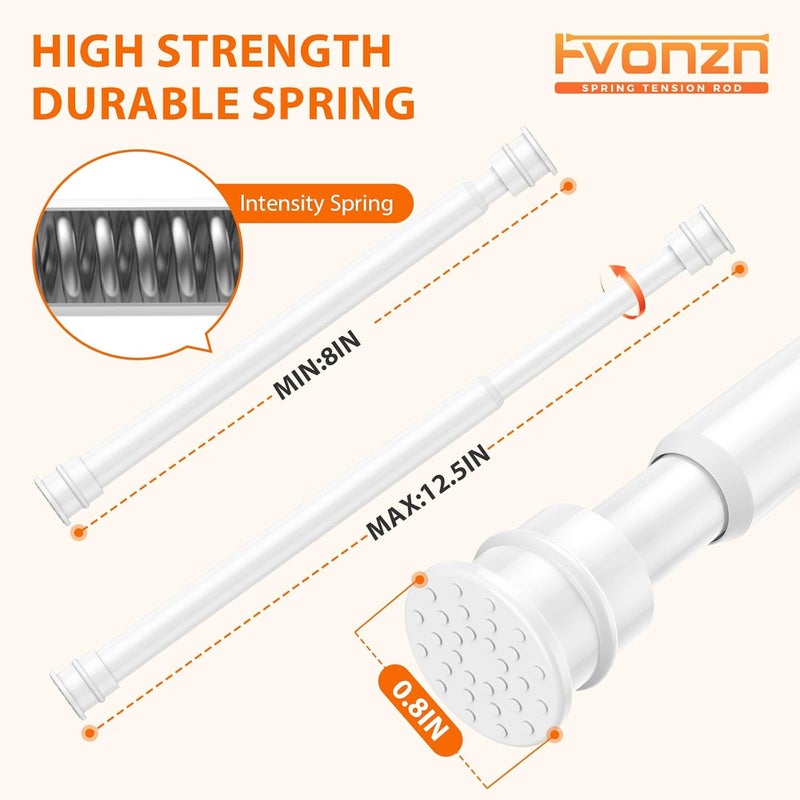 fvonzn Fvonzon 6 Pack Small Tension Rods 8-12.5 Inch, Thin Tension Curtain Rod, Mini Spring Rod for Closet, Cabinet & Kitchen, Tiny Curtain Rod Tension, Short Closet Rods, White - Image 2
